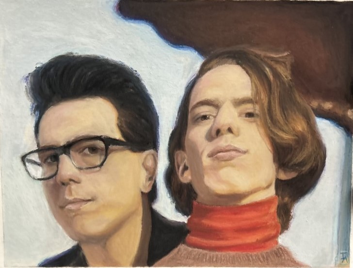 9" x 12" Pastel drawing of the band They Might Be Giants