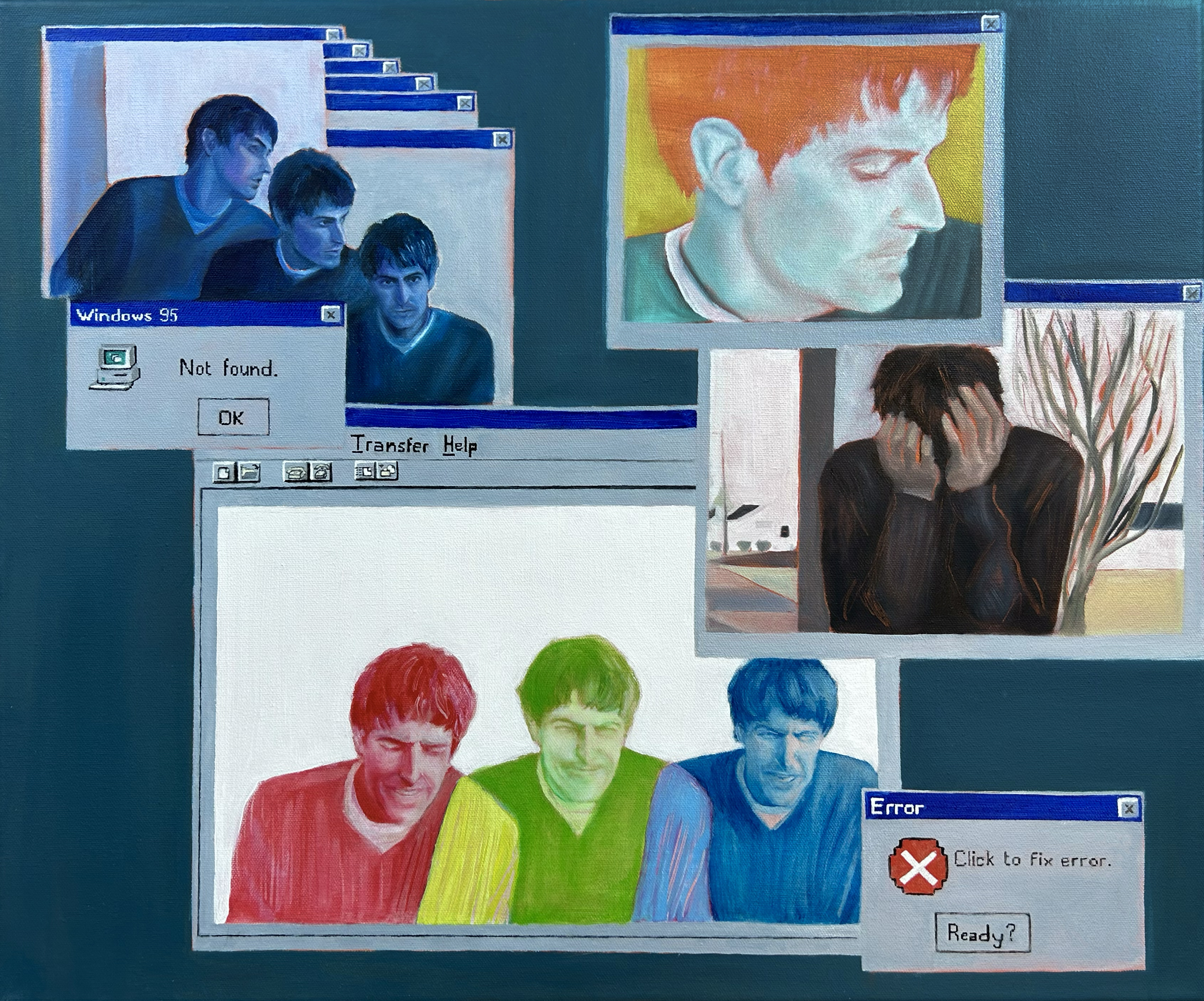 Oil painting of Stephen Malkmus of Pavement, inspired by Windows 95